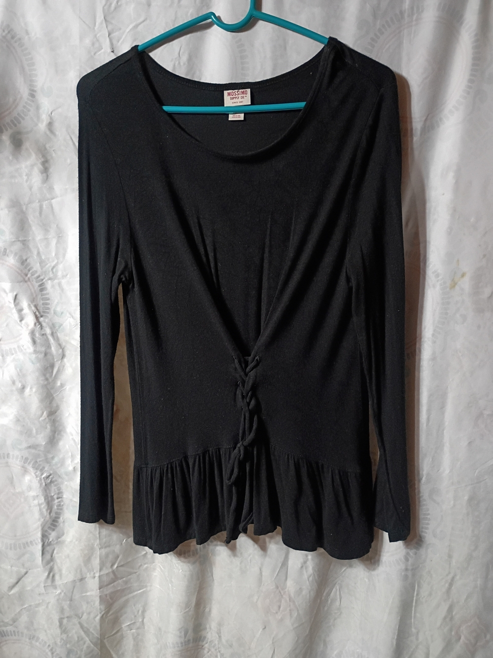 Mossimo Supply Co. Black Long-Sleeve Knot Front Peplum Top